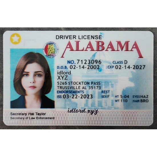 Alabama Authentic id front side Alabama Authentic id front side