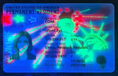 Green Card Authentic id UV test front side