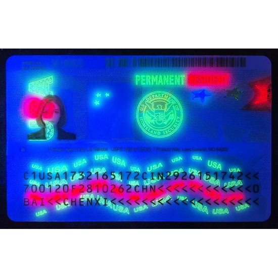 Green Card Authentic ids UV test back side Green Card Authentic ids UV test back side